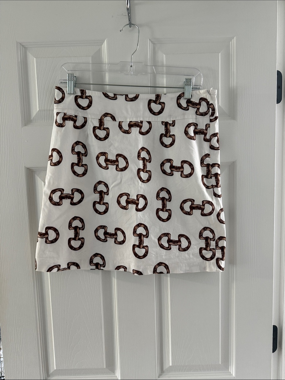 Skirtin Around White Mini Skirt with Brown Link Print